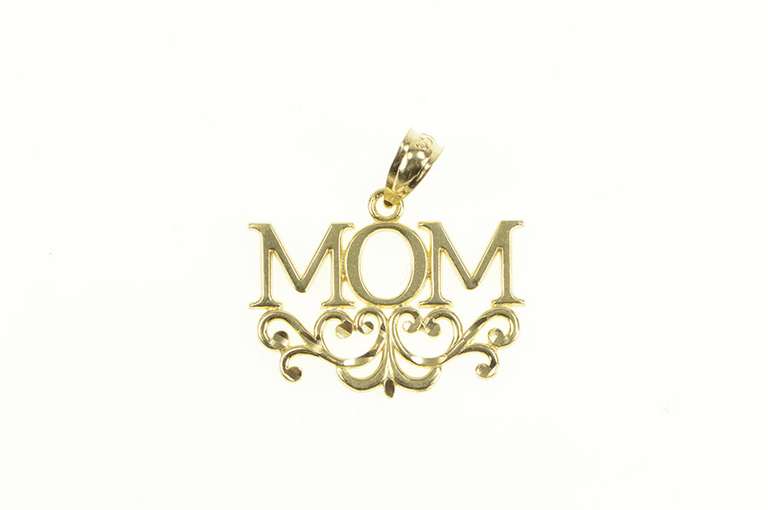 14K Yellow Gold Mom Mother's Day Ornate Scroll Filigree Charm/Pendant
