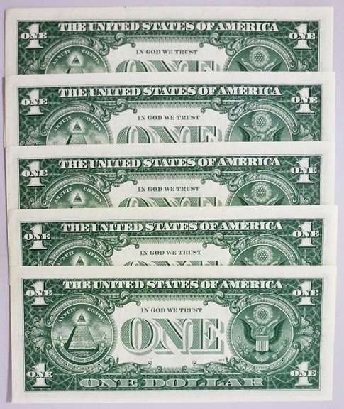 (5) Superb Crisp 1957B $1 Star Replacement Silver Certificates-Consecutive!