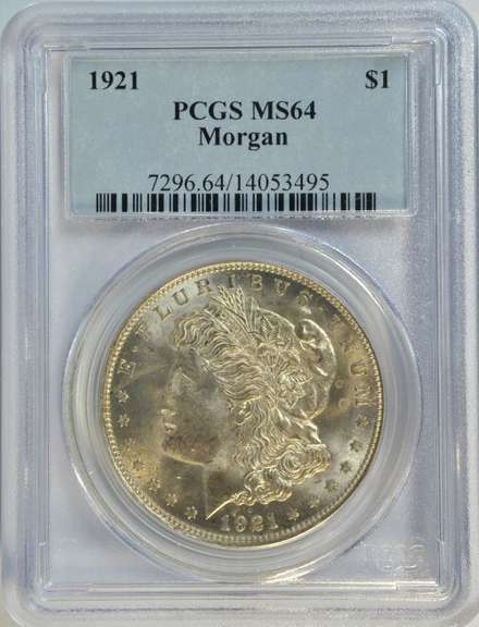 Nearly Gem BU 1921 Morgan Silver Dollar. PCGS MS64