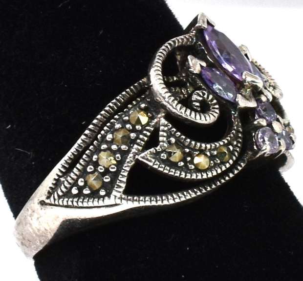 Sterling Silver Amethyst Wheat Bundle Ring