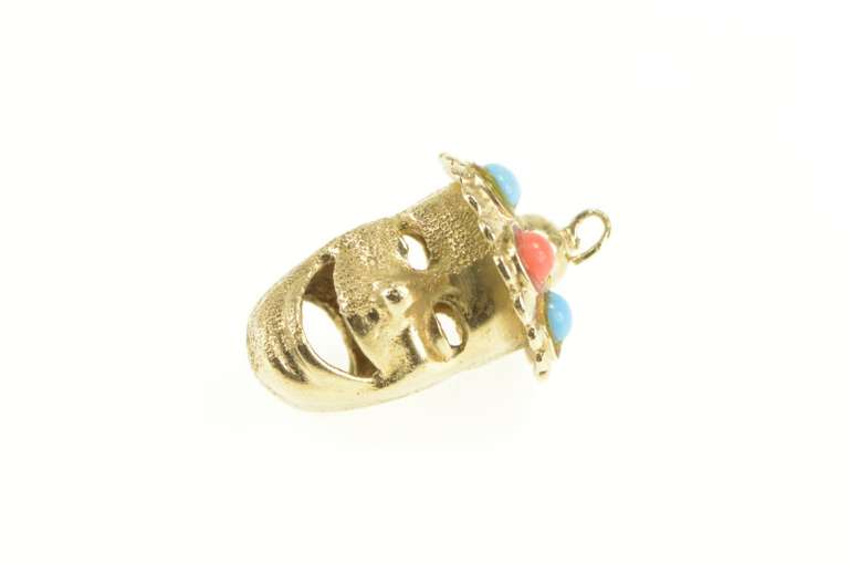 14K Yellow Gold Victorian Drama Comedy Coral Turquoise Charm/Pendant