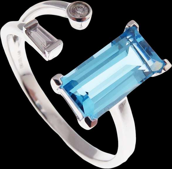Radical Turquoise Blue Topaz and Diamond 18k White Gold Ring