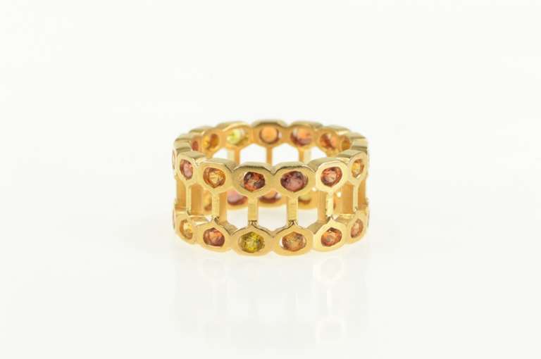 18K Yellow Gold Citrine Bar Bell Eternity Statement Band Ring