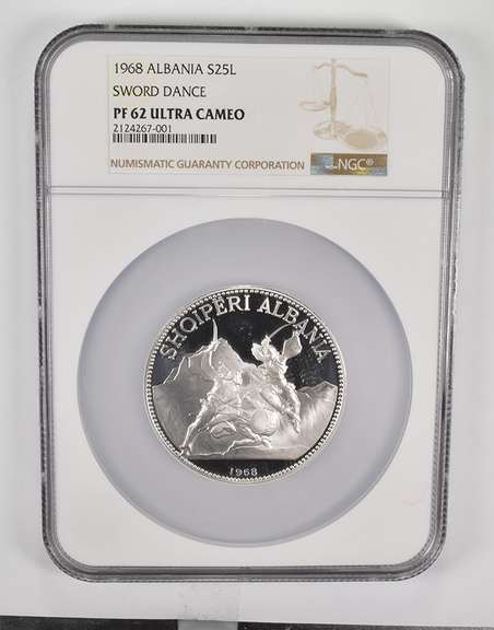 PF62 UCAM 1968 Albania 25 Silver Leke - Sword Dance - Graded NGC