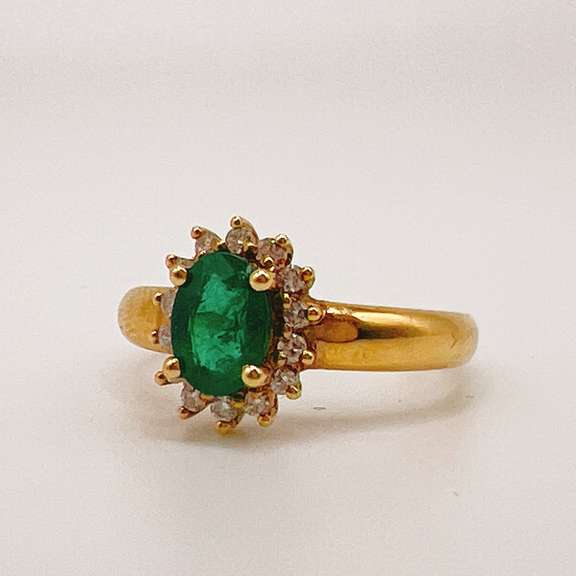 18kt Yellow Gold, Emerald, & Diamond Cocktail Ring