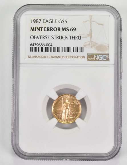 Mint Error MS69 1987 $5 American Gold Eagle - OBV Struck Thru - NGC