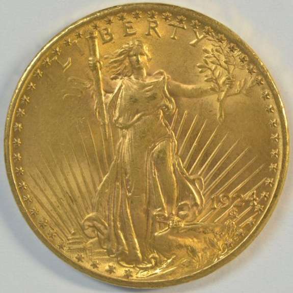 Nearly Gem BU 1924 St. Gaudens $20 Gold Piece
