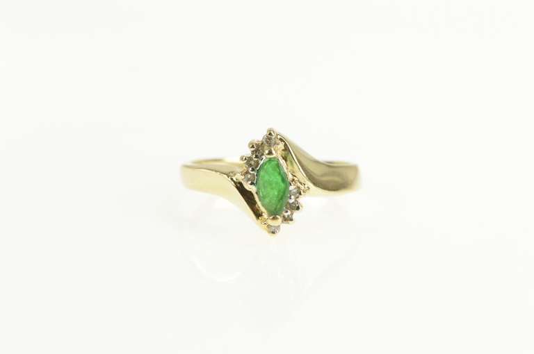 10K Yellow Gold Marquise Emerald Diamond Accent Bypass Ring