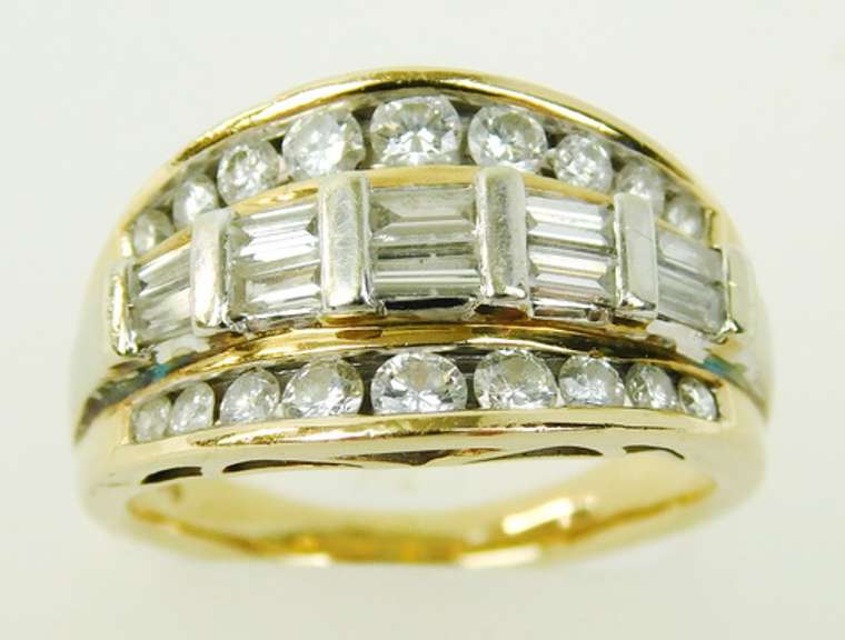 14K Baguette & Round Diamonds Ring, Size 5.25