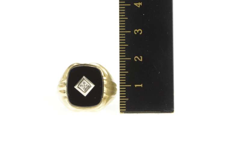 10K Yellow Gold Black Onyx Diamond Overlay Squared Statement Ring