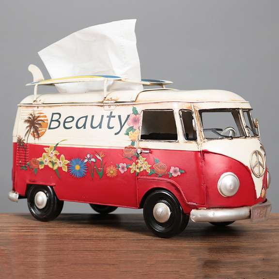 Flower Bus Retro Car Tissue Box Home Decoration