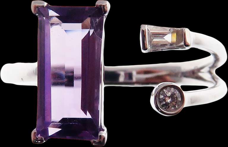 Radical Amethyst and Diamond 18k White Gold Ring