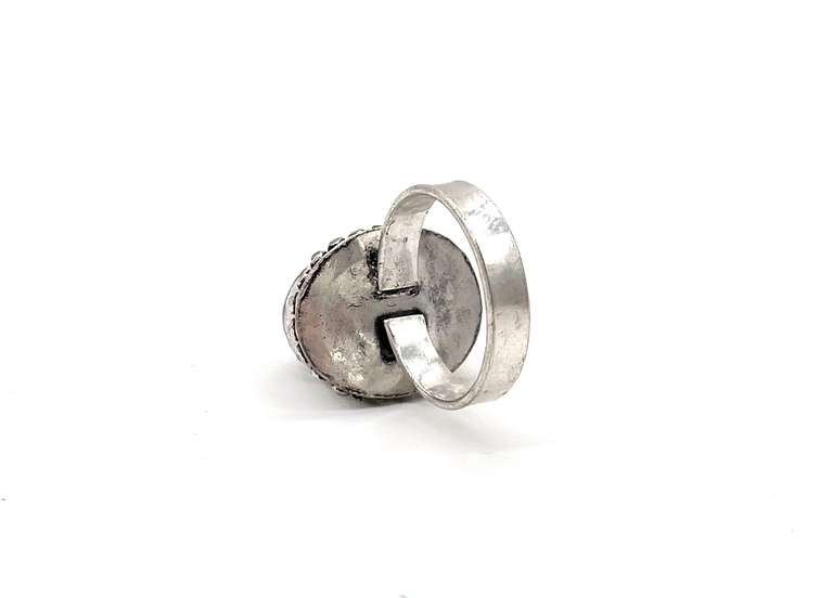 Cabochon Rose Quartz in Tibetan Silver Energy Beaded Ring