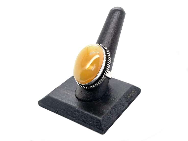 Statement Oval Yellow Agate Tibetan Silver Ring