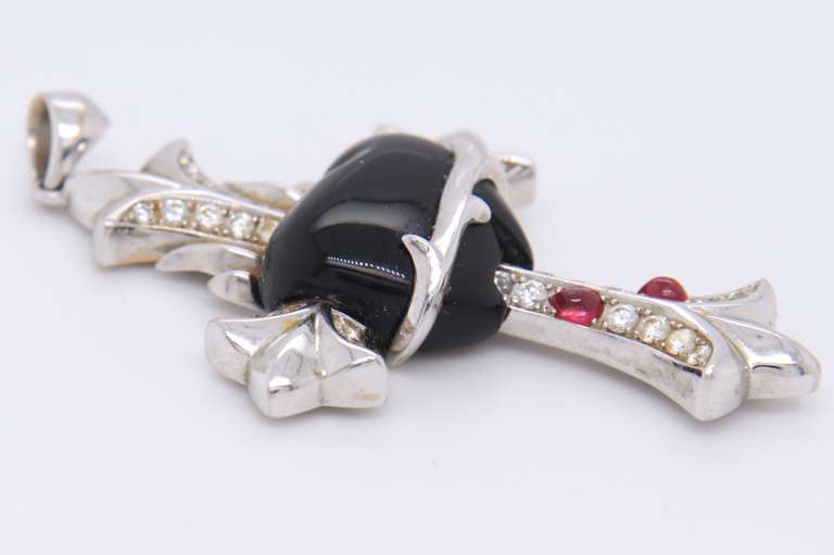 Stephen Webster Diamond Cross Bleeding Heart 18 Karat White Gold Pendant