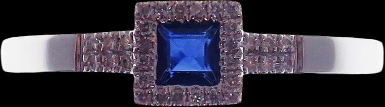 Regal Sole Sapphire 18k White Gold Ring Bordered with Diamonds