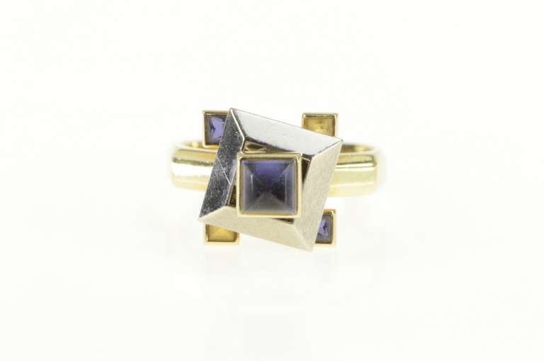 14K Yellow Gold Princess Iolite Citrine Two Tone Spinner Ring