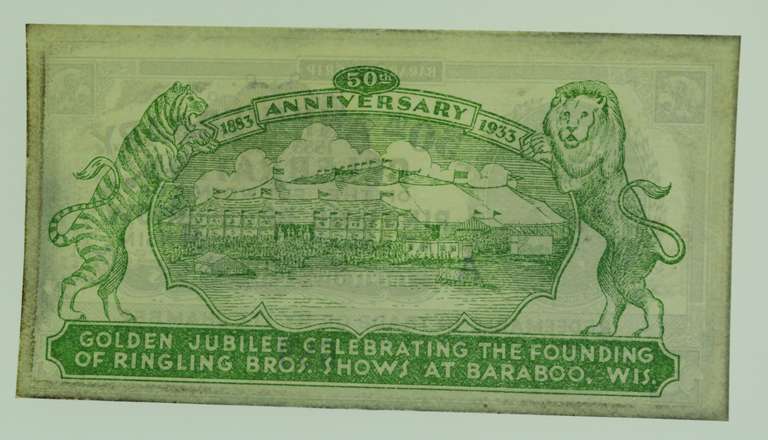 1933 50th Anniversary Baraboo Wisconsin Ringling Bros. Fine