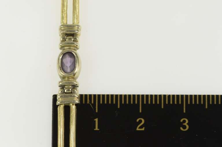 14K Yellow Gold Oval Amethyst Inset Squared Bar Link Tennis Bracelet