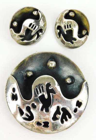 Coro by Hector Aquilar Diorama Sterling Pin & Earrings