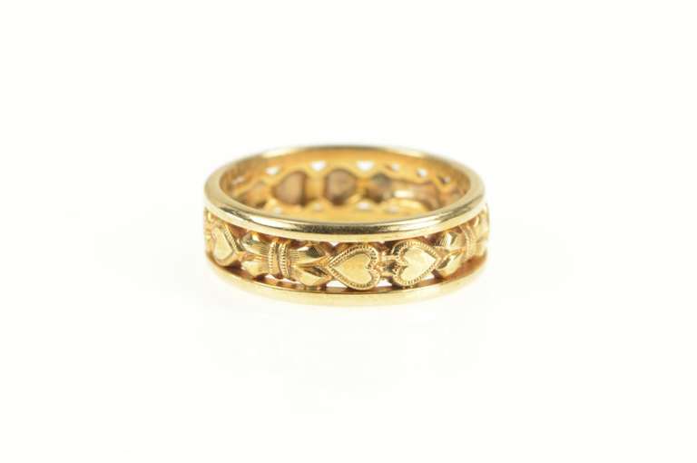 14K Yellow Gold Ornate Art Deco Heart Pattern Wedding Band Ring