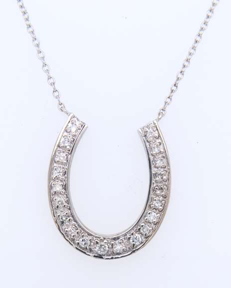 Sparkling White Gold Diamond Horseshoe Pendant on Chain