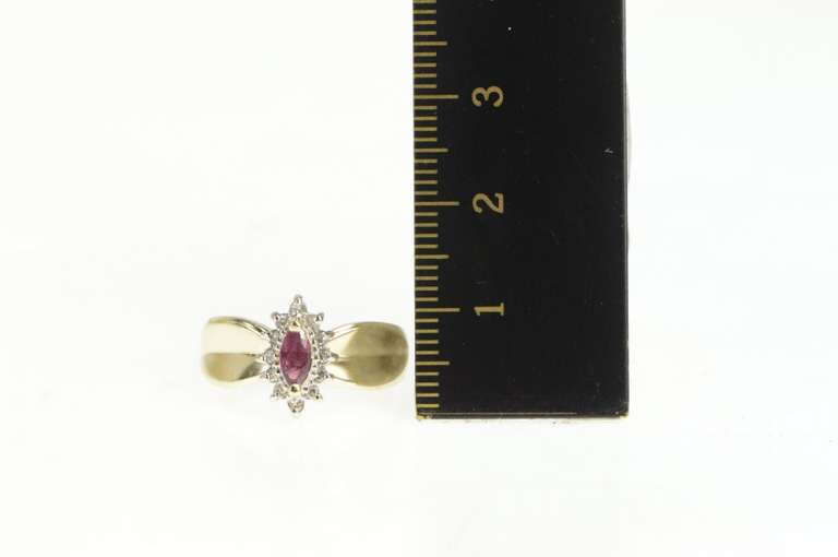 10K Yellow Gold Marquise Ruby Diamond Halo Engagement Ring