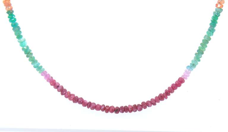 Handsome Ruby, Sapphire and Emerald Bead Necklace