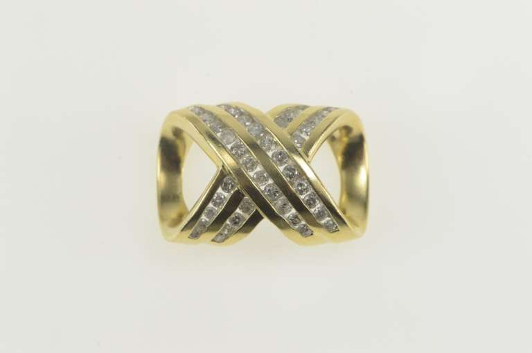 14K Yellow Gold 0.54 Ctw Criss Cross Diamond Channel Slide Pendant