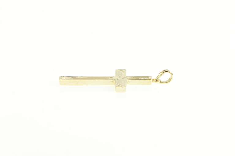 10K Yellow Gold Ornate Floral Etched Design Cross Christian Pendant