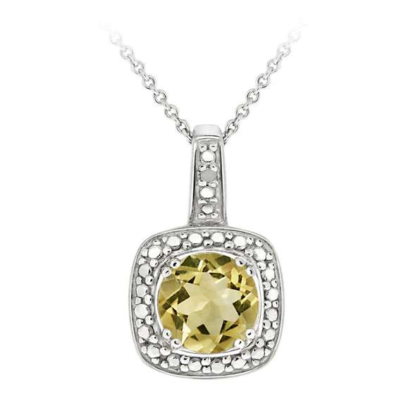 Sterling Silver Citrine & Diamond Accent Square Pendant, 18"