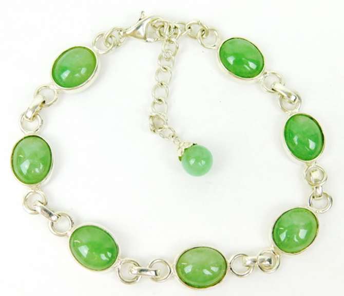 Sterling Aventurine or Jade Cabochon Bracelet