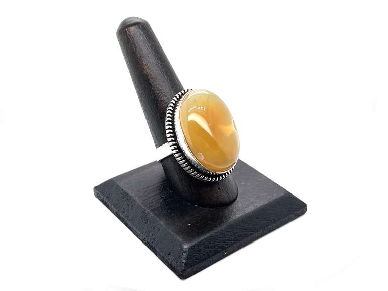 Statement Oval Yellow Agate Tibetan Silver Ring