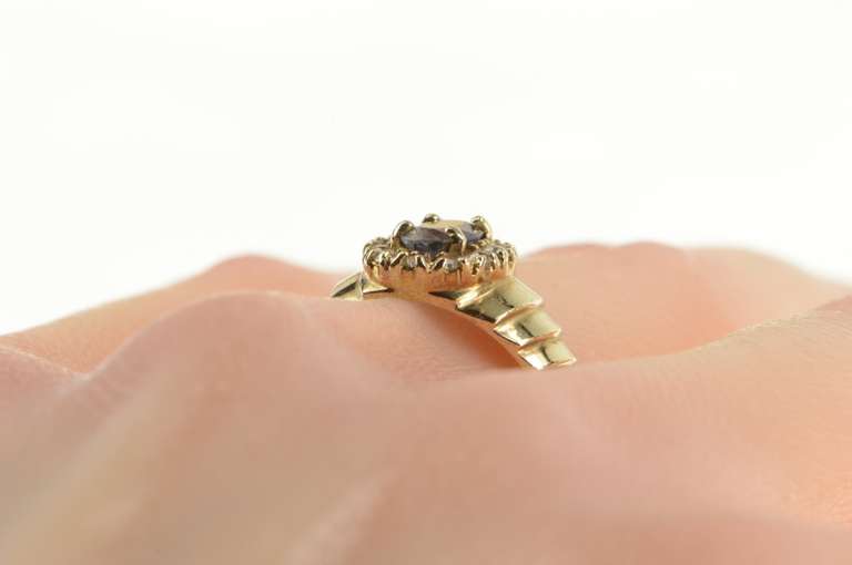 10K Yellow Gold Natural Sapphire Diamond Halo Engagement Ring