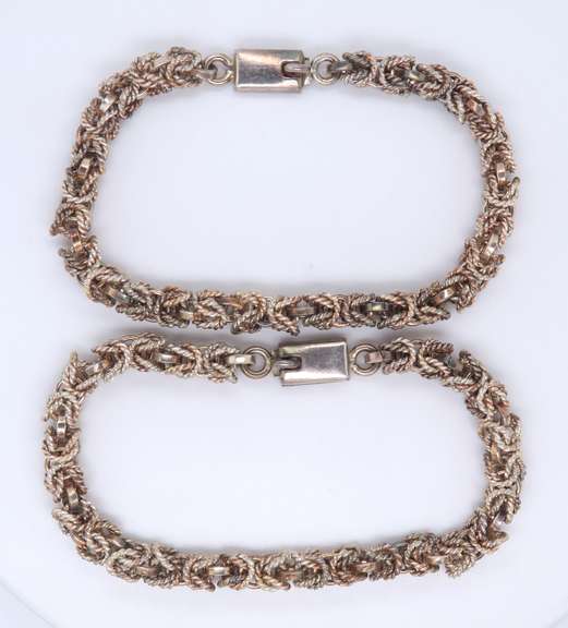 Group Lot of 2 Vintage Sterling Silver Fancy Link Bracelets