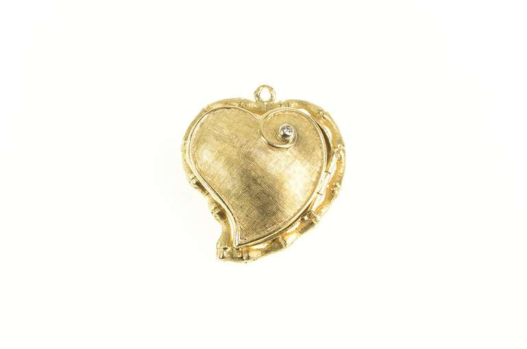14K Yellow Gold 1930's Curvy Heart Ornate Love Symbol Pendant