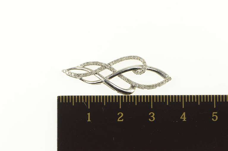 10K White Gold 0.30 Ctw Diamond Encrusted Wavy Loop Swirl Pendant