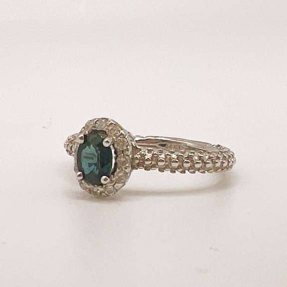 14kt White Gold, Blue Sapphire, & Diamond Ring