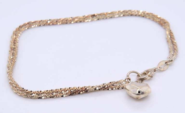 Vintage Sterling Silver Anklet w Heart Charm