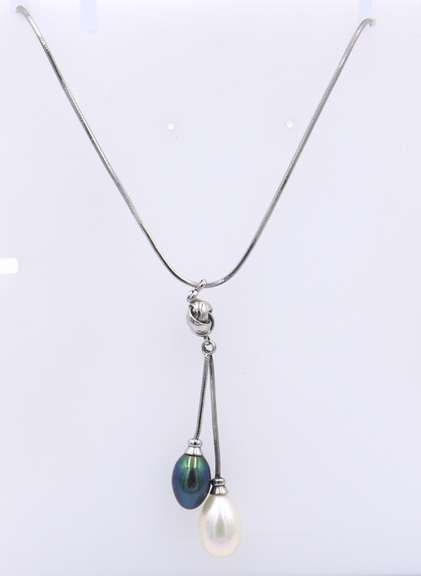 Vintage Sterling Silver Pearl Dangle Necklace