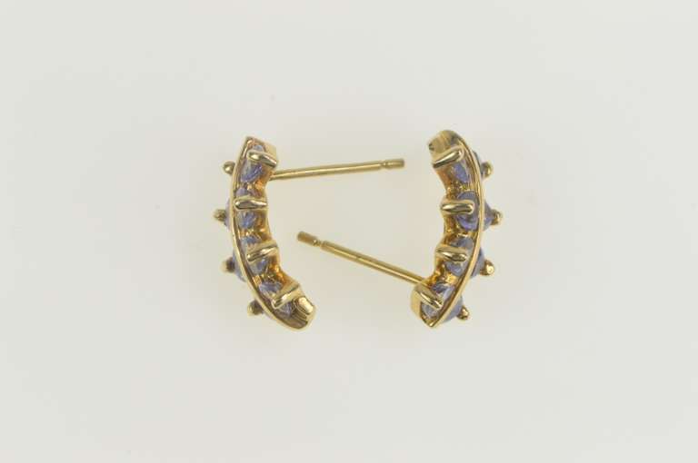 14K Yellow Gold Trillion Tanzanite Inset Semi Hoop Bar Earrings