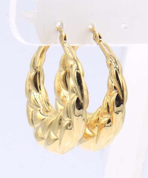 Stunning Yellow Gold Quilted Hoop Earrings