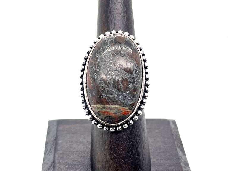 Brown Natural Gemstone in Beaded Tibetan Silver Ring