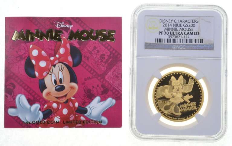 PF70 UCAM 2014 Niue $200 Gold Minnie Mouse Disney Characters NGC COA
