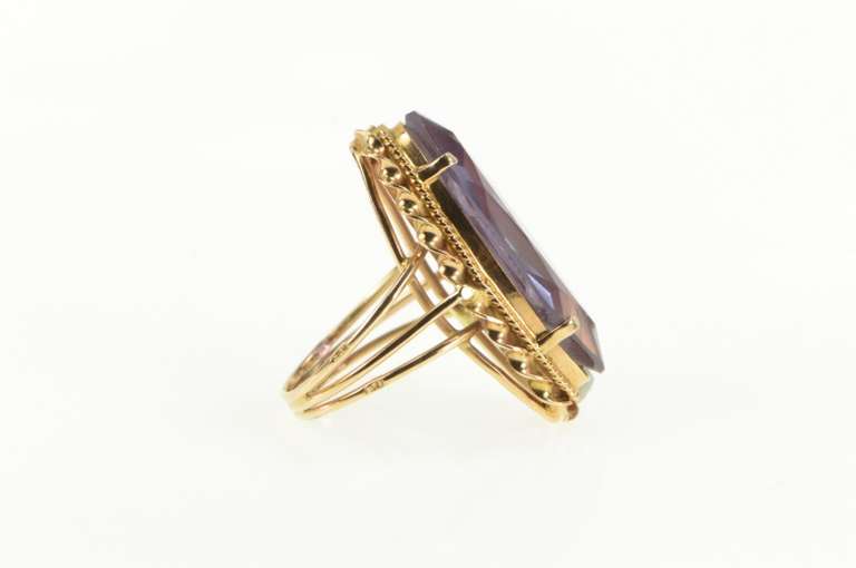 10K Yellow Gold Oval Marquise Amethyst Ornate Cocktail Ring