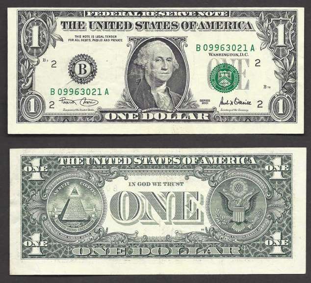 $1 2001 FRN Faulty Alignment Error Face with small Ink Smear on District Seal Extremely Fine