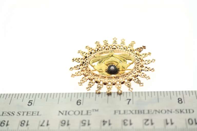 Antique 18KT Rose and Yellow Gold Brooch with Diamond Flower Center