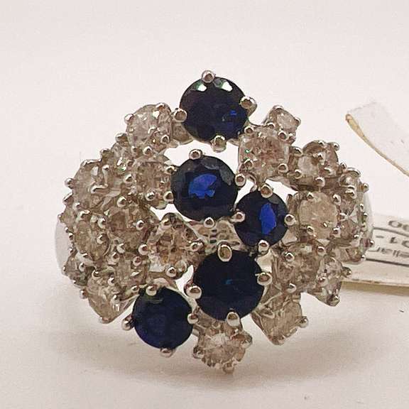 14kt Gold, Blue Sapphire, & Diamond Cocktail Ring