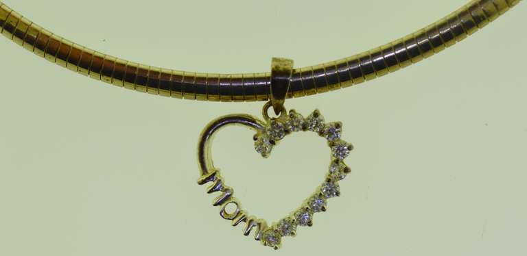 Italian Sterling Silver 4mm Omega Chain With Crystal Heart Pendant