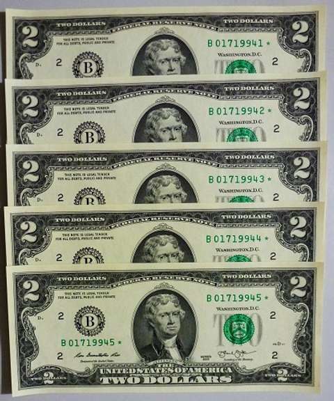 (5) Superb Crisp 2013 $2 Star Replacement Notes New York-Consecutive!